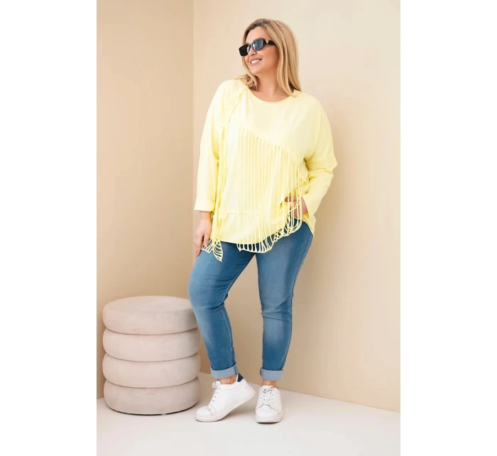 Dámská bavlněná blůza Plus Size s třásněmi žlutá