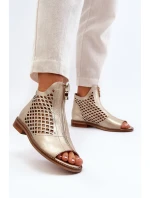 Zazoo 977/L Skórzane Ażurowe Sandały Na Zamek Złote