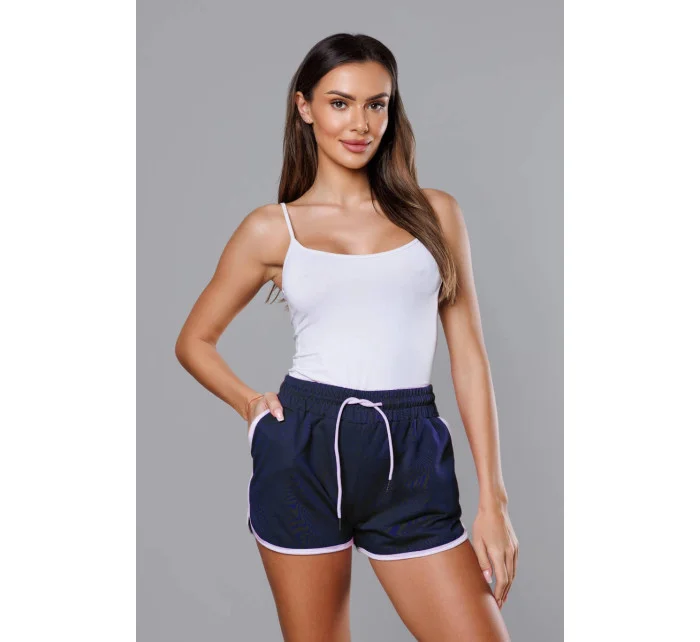 Tmavě modré dámské šortky s kontrastní lemovkou model 18369465 - J.STYLE Tmavě modré dámské šortky s kontrastní lemovkou model 18369465 - J.STYLE