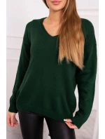 Sveter s výstrihom do V tmavo zelený