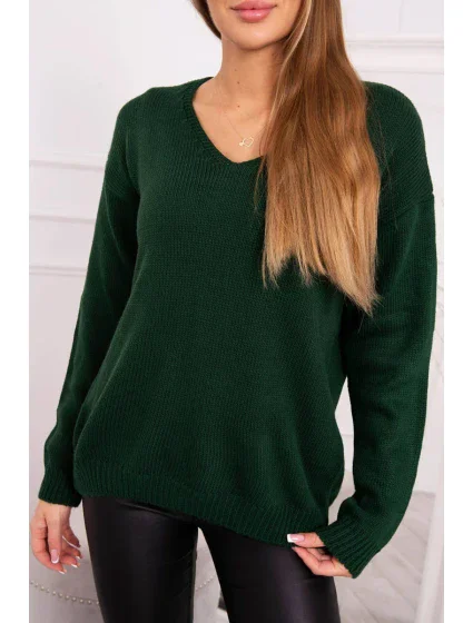 Sveter s výstrihom do V tmavo zelený