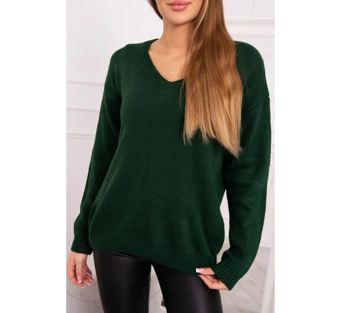 Sveter s výstrihom do V tmavo zelený