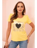 Dámska bavlnená blúzka s volánom a kamienkovým srdcom žltá Dámska bavlnená blúzka s volánom a kamienkovým srdcom žltá