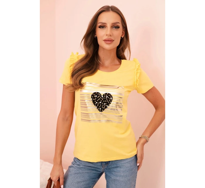 Dámska bavlnená blúzka s volánom a kamienkovým srdcom žltá Dámska bavlnená blúzka s volánom a kamienkovým srdcom žltá