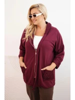 Dámská mikina Plus Size bavlněná oversize s dlouhým rukávem bordová