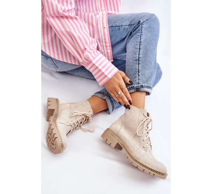 Flat Boots Lewski Shoes model 21607535 Světle béžová - Boto Flat Boots Lewski Shoes model 21607535 Světle béžová - Boto