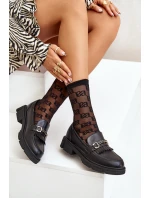 Mokasyny Damskie Z Ozdobą Eko Skórzane Czarne Tialorae