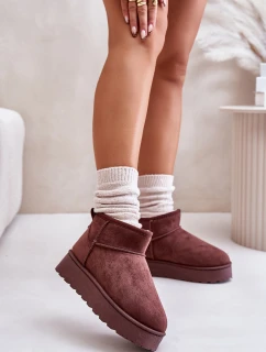 Śniegowce Damskie Na Platformie Ocieplane Futerkiem Ciemnobrązowe Xamella