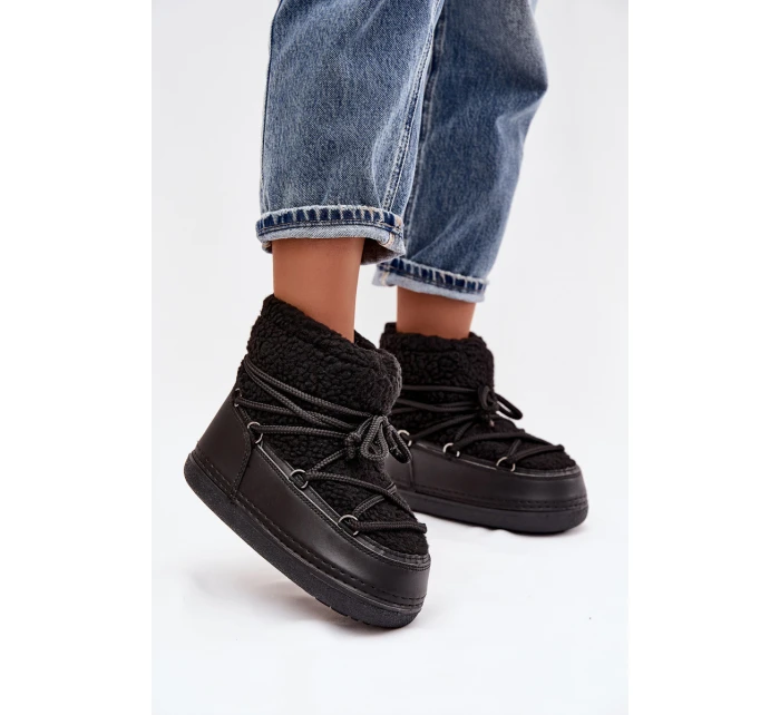 Dámské sněhule s beránkovým kožíškem typu vázané Černé Belira Dámské sněhule s beránkovým kožíškem typu vázané Černé Belira