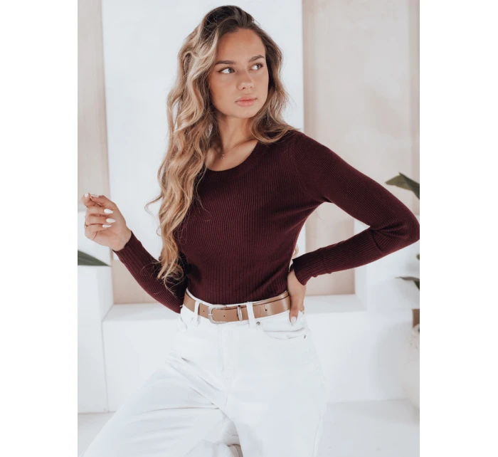Dámský žebrovaný svetr vínová Dstreet model 21990948 - FashionStreet