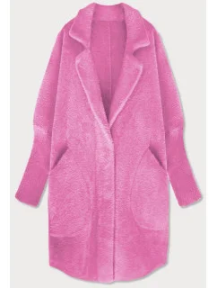 Dlhý ružový vlnený prehoz cez oblečenie typu alpaka (7102#)
