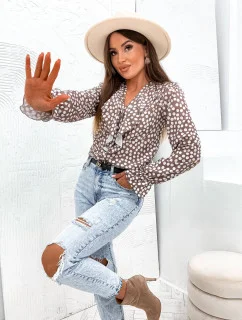 Dámska hnedá blúzka s ozdobným výstrihom (82124)