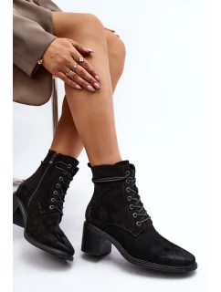 Dámské botky na nízkém podpatku se šněrováním černé model 21644862 - Boto