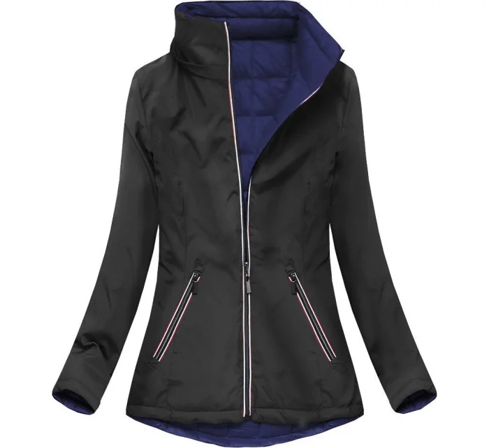 Čierno-tmavomodrá obojstranná prechodná bunda (7699)