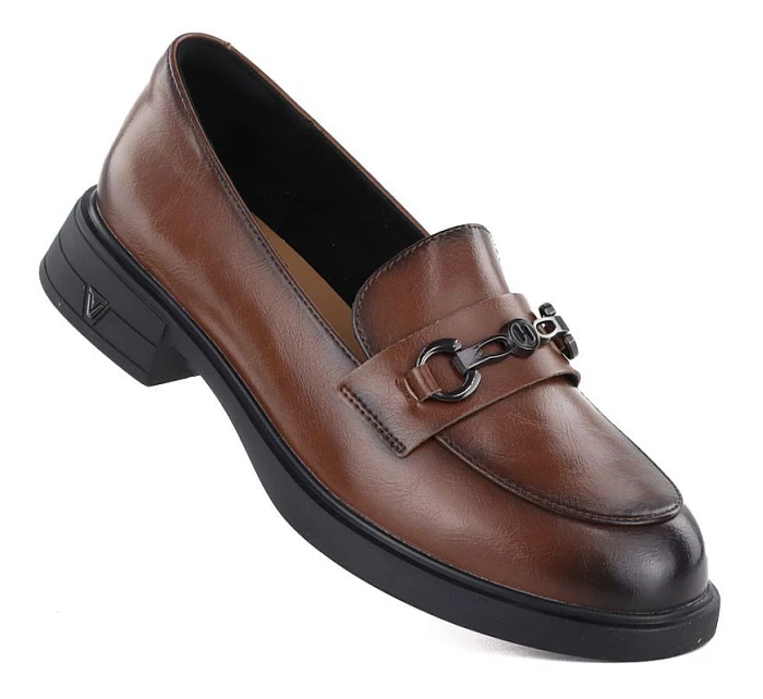 Dámské kožené polobotky hnědé model 22060128 - VINCEZA Dámské kožené polobotky hnědé model 22060128 - VINCEZA