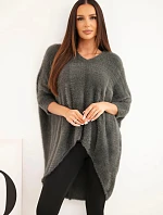 Dámský svetr Plus Size s výstřihem do V grafitový
