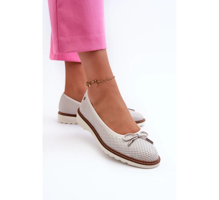 Ażurowe Baleriny Damskie Ze Skóry Naturalnej Maciejka P6509-11 Białe