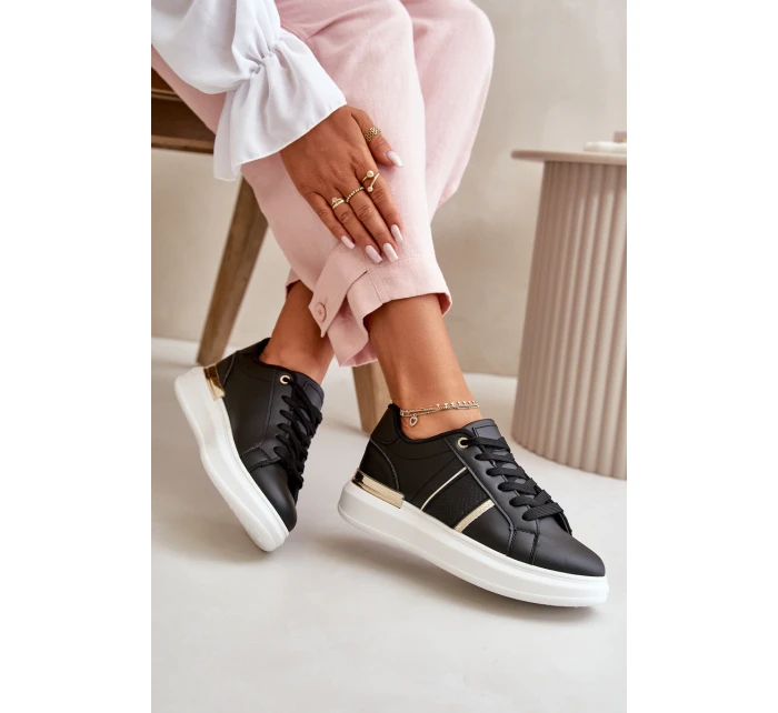 Modne Sneakersy Damskie Na Platformie Z Eko Skóry Czarne Nevisase Modne Sneakersy Damskie Na Platformie Z Eko Skóry Czarne Nevisase