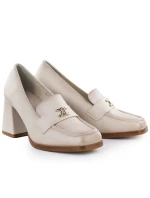 Dámske mokasíny na podpätku béžové Potocki SZ12783