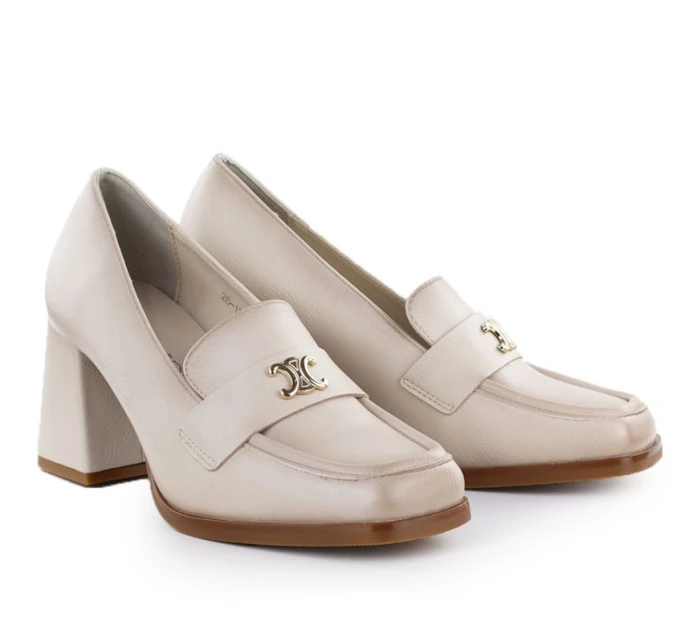 Dámske mokasíny na podpätku béžové Potocki SZ12783