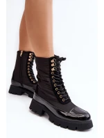 Zateplené pracovní boty na plochém podpatku Černé model 21633334 - Boto