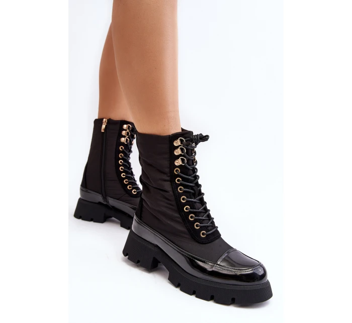 Zateplené pracovní boty na plochém podpatku Černé model 21633334 - Boto