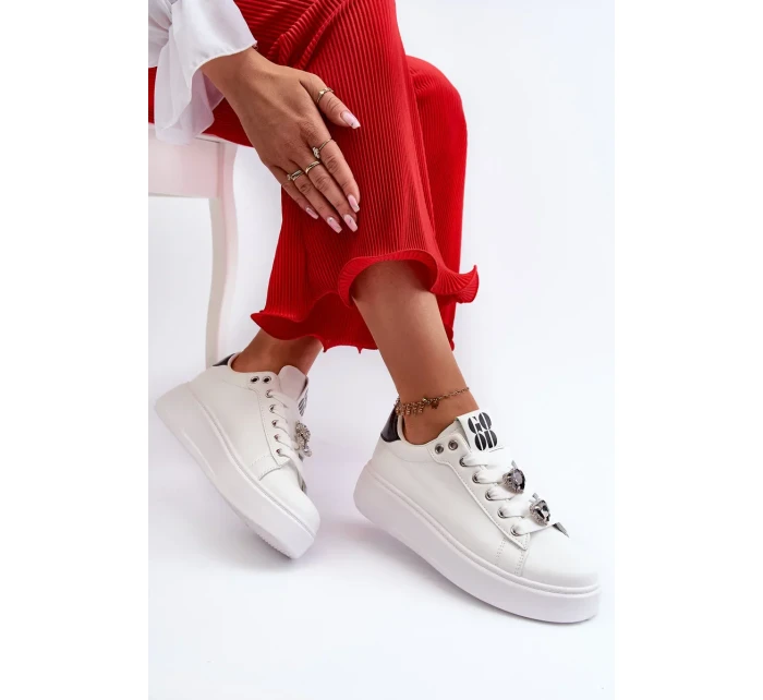 Dámske tenisky na platforme so srdiečkami, biele Azamia