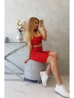 Súprava s nohavicami s vysokým pásom červená