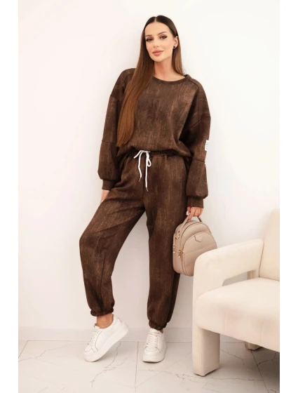 Dámská oversize souprava z viskózy s efektem model 21421734 hnědá - K-Fashion