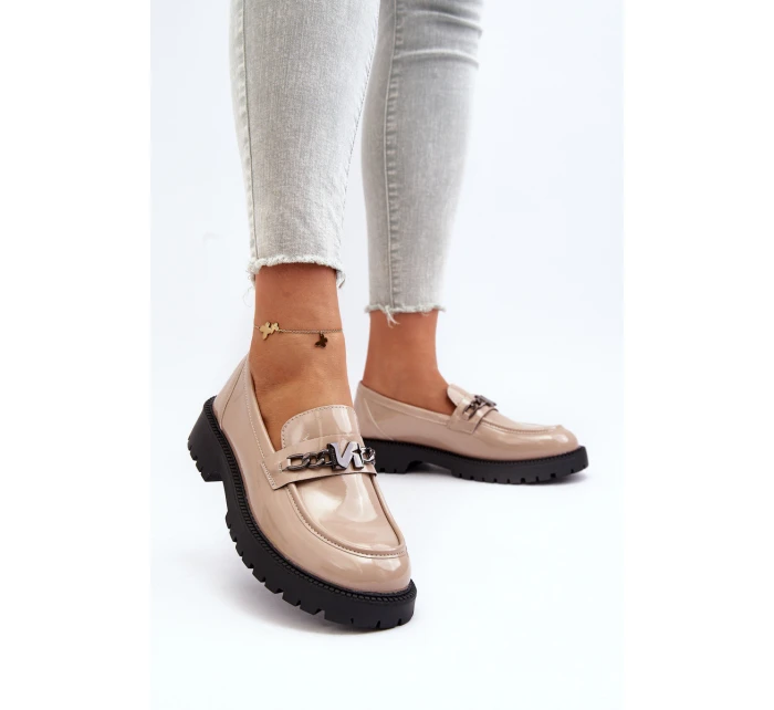 Dámské mokasíny na ploché podrážce béžové model 21649166 - VINCEZA Dámské mokasíny na ploché podrážce béžové model 21649166 - VINCEZA