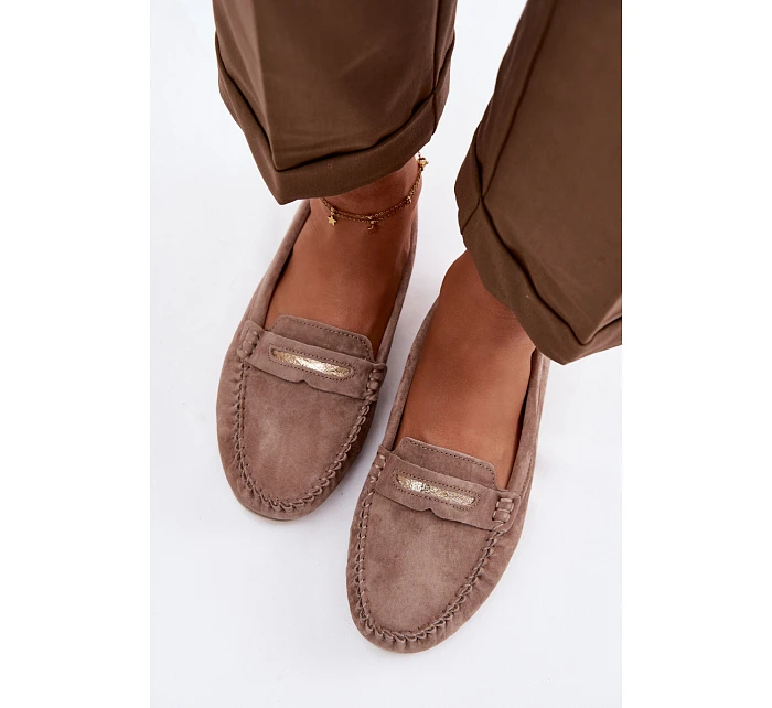 Dámské ploché Mokasíny z přírodního semiše model 22101284 Hnědé - S.Barski