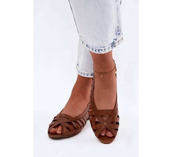 Kožené síťované baleríny model 22123037 Hnědé - Maciejka