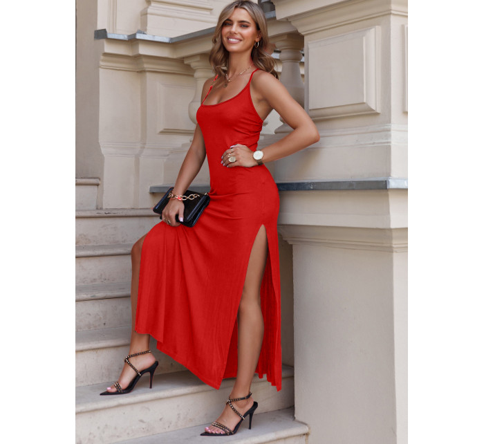 Červené letné maxi šaty s ramienkami