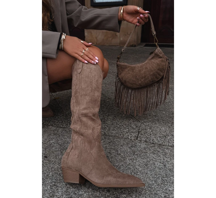 Dámské kovbojky na podpatku – béžové model 21848572 - Kesi