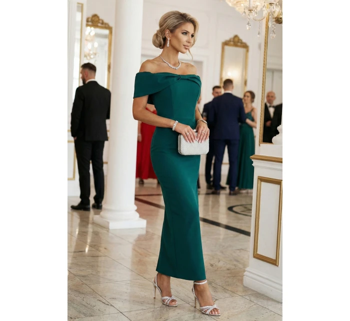 model 21803459 Smyslné španělské šaty midi s mašlí ve výstřihu lahvově zelené - numoco model 21803459 Smyslné španělské šaty midi s mašlí ve výstřihu lahvově zelené - numoco