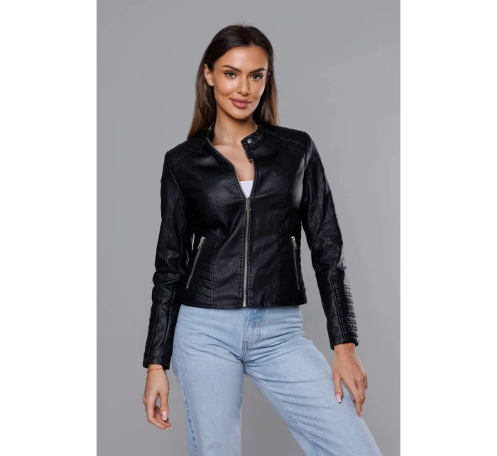 Černá dámská bunda ramoneska se stojáčkem model 18140997 - J.STYLE