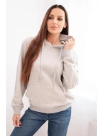 Dámska mikina s kapucňou a klokankou z bavlny svetlo sivá