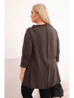 Dámske Plus veľkosť bavlnená blúzka asymetrické s valcované rukávy Brown