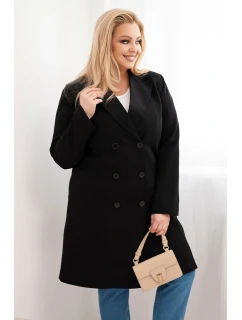 Dámský kabát Plus Size model 21959214 s límcem černý - K-Fashion