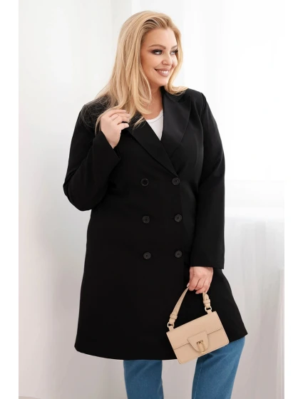 Dámský kabát Plus Size model 21959214 s límcem černý - K-Fashion Dámský kabát Plus Size model 21959214 s límcem černý - K-Fashion
