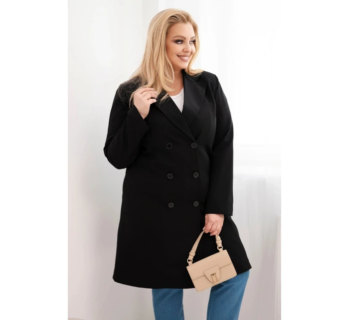 Dámský kabát Plus Size model 21959214 s límcem černý - K-Fashion Dámský kabát Plus Size model 21959214 s límcem černý - K-Fashion