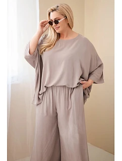 Dámský plus size viskózový komplet se širokými kalhotami a halenkou fango