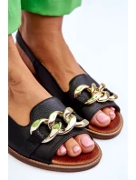 Skórzane Sandały Damskie Lewski Shoes 3230 Czarny Groch