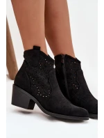 Botki Damskie Ażurowe Na Obcasie S.Barski HY52-529 Czarne Botki Damskie Ażurowe Na Obcasie S.Barski HY52-529 Czarne