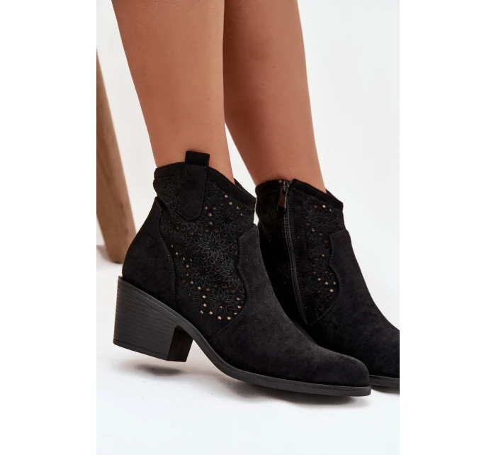 Botki Damskie Ażurowe Na Obcasie S.Barski HY52-529 Czarne Botki Damskie Ażurowe Na Obcasie S.Barski HY52-529 Czarne