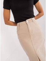 Béžová midi džínsová sukňa s rozparkom