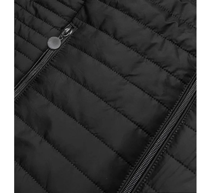 Čierna dámska bunda s kvetovanou podšívkou (SF726)