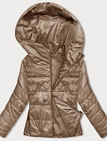 Dámska krátka bunda s kapucňou karamelová (B8187-101)