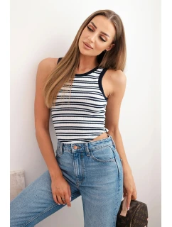Dámsky bavlnený pruhovaný top bez rukávov modrý