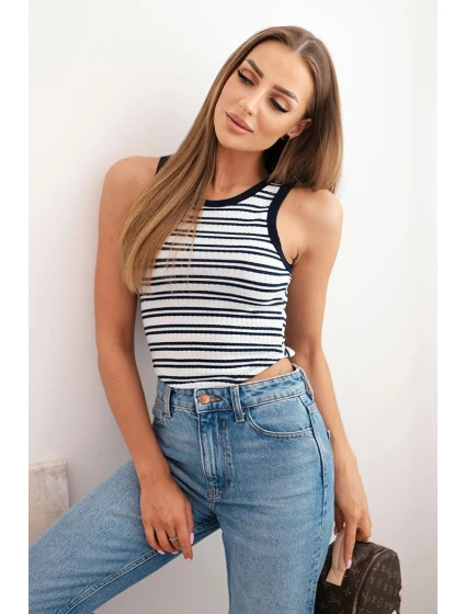 Dámsky bavlnený pruhovaný top bez rukávov modrý